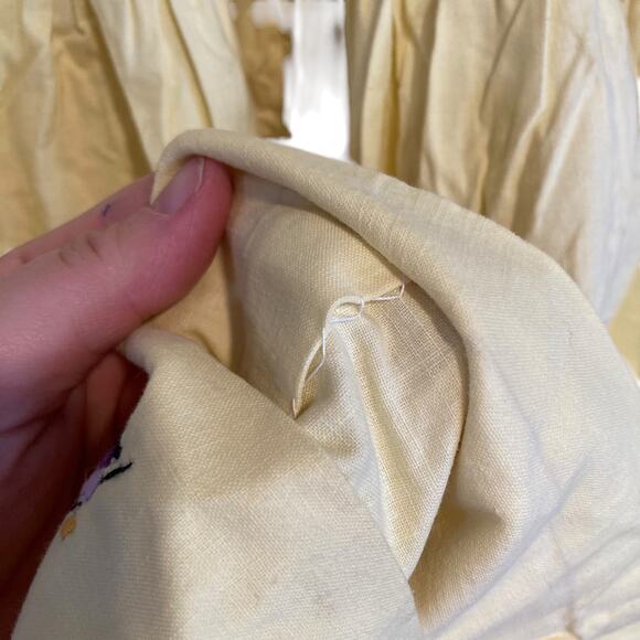 Vintage 40s 50s Butter Yellow Long Sleeve Drop Waist Embroidered Dress Sz XS - Picture 14 of 16
